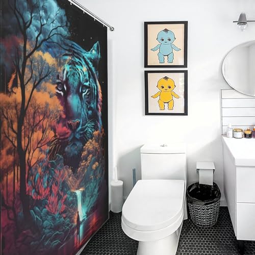 Rideau de douche tigre polyester lavable imperméable pour salle de bain 183x183cm