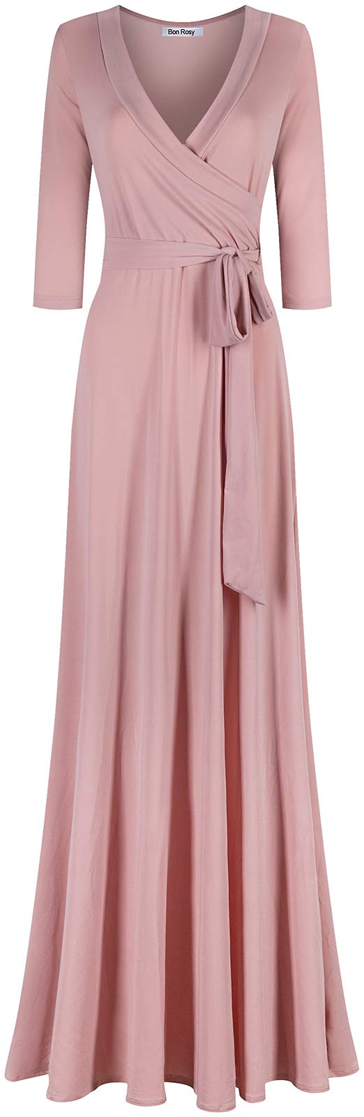 Women's 3/4 Sleeve Deep V-Neck Maxi Faux Wrap Solid Plus Size Dress