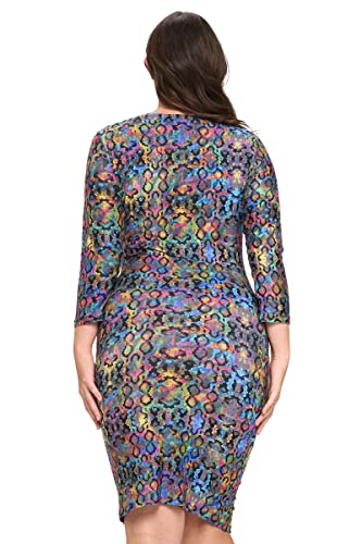 Image of ICONOFLASH Women's 3 /4 Sleeves Midi Bodycon Dress Crew Neck Fitted Dresses with Plus Size Options