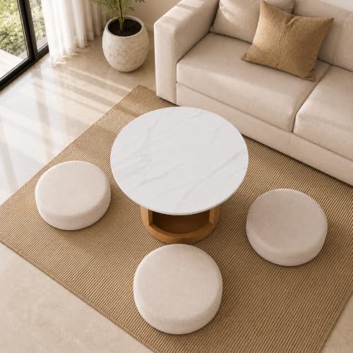 Image of The Attic Baithak Coffee Table, Coffee Table for Living Room, Marble Top, with 3 Integrated Seats, Natural Color