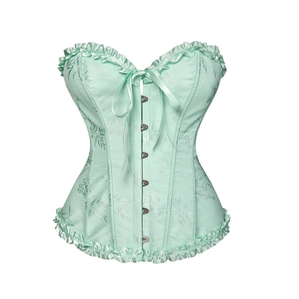 JoyPeak Corset Tops for Women,Lace Up Bustier Shapewear Lingerie,Overbust Corset Push Up Bodysuit(UK,Large,Mint Green)