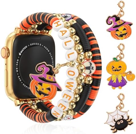 Halloween Beaded Bracelet Band Compatible with Apple Watch Band 49mm 46mm 45mm 44mm 42mm 41mm 40mm 38mm Handmade Beaded Charm iWatch Band for Apple Watch Ultra2/Ultra Series 10/9/8/7/6/5/4/3/2/1 SE