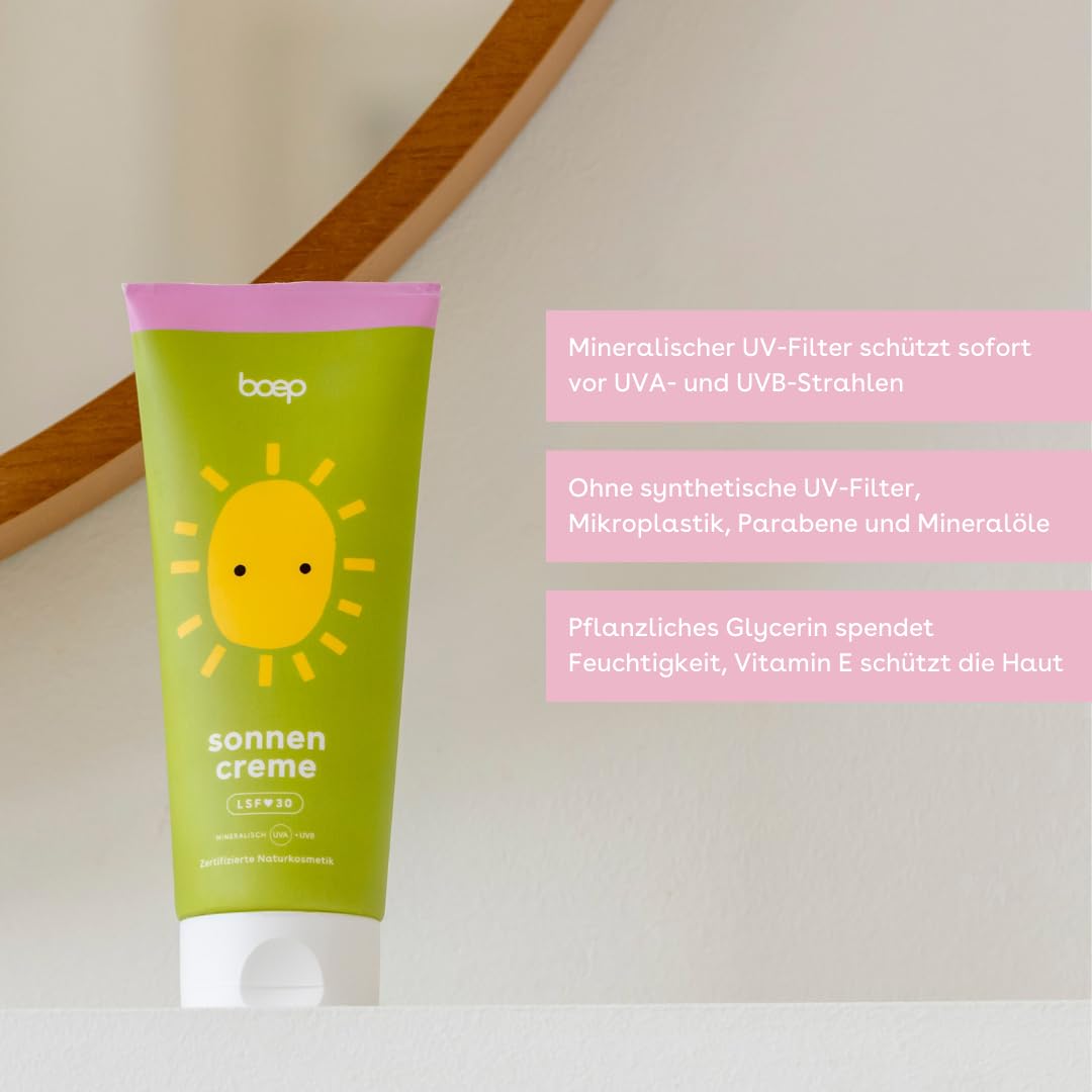 boep Sonnencreme LSF 30 (200 ml) – Mineralischer Sonnenschutz für Babys, Kinder & Erwachsene – Mit Zinkoxid – Ohne chemische UV-Filter, Phthalate & DHHB – Vegane Naturkosmetik