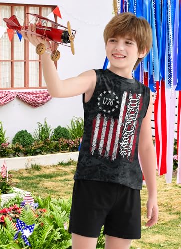 Image of Boys 4th of July Patriotic Sleeveless Tee American Flag Tank Top 6-14 Years