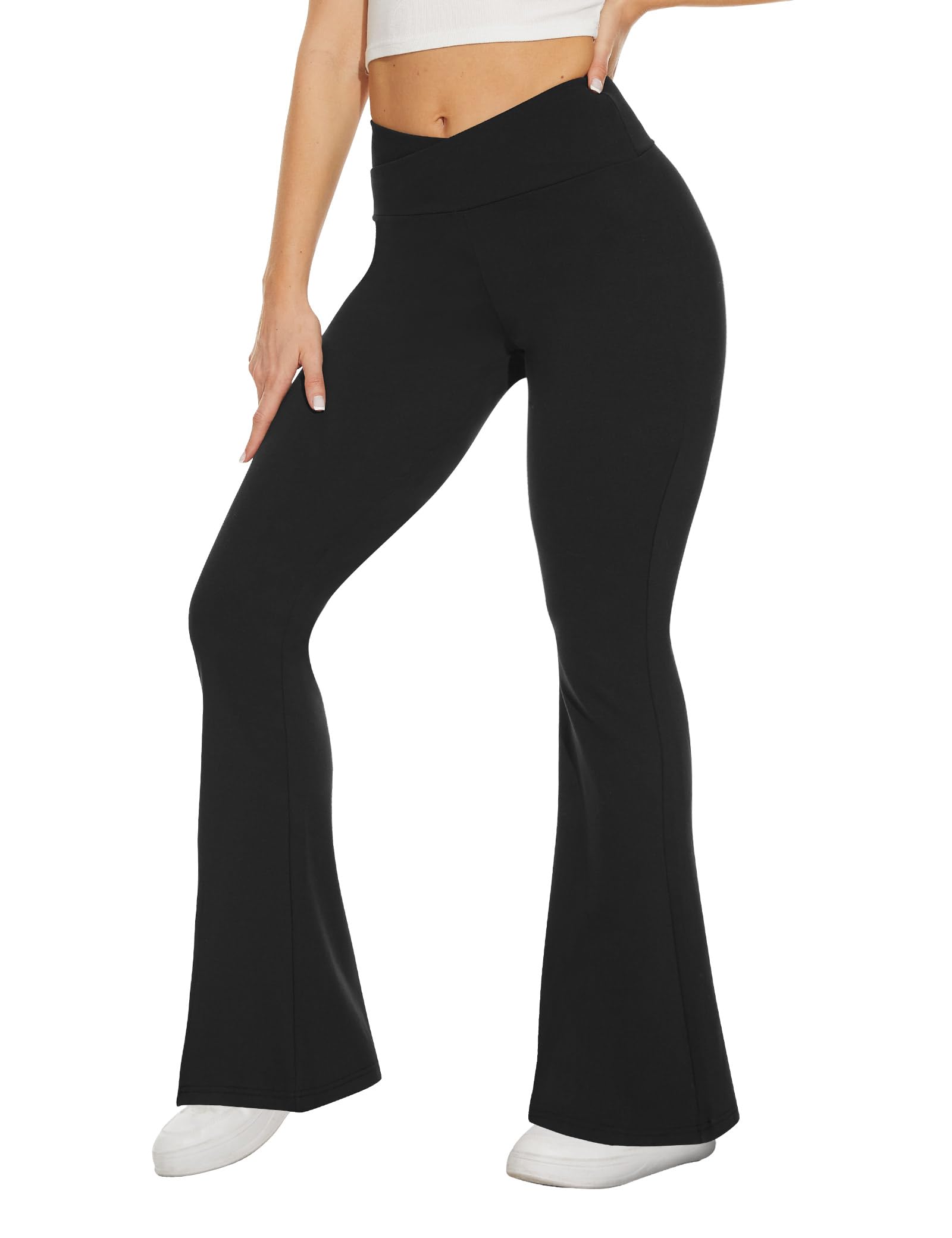 TNNZEET Schlaghose Damen Cross Waist Blickdicht Flared Yogahose für Yoga | Elastische Bootcut Sporthose Hosen mit V-Cut Bund Freizeit Jogginghose Weite Jazzpants für Pilates & Alltag