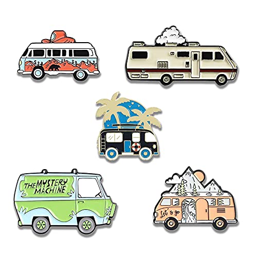 5Pcs Cute Outdoors Enamel Pins Set RV Lapel Pins Accessory for Travel and Nature Lovers Travel Gifts