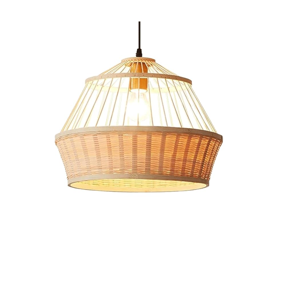 LANTANB Rattan Woven Pendant Lighting, with Faux Parchment Lampshade Vintage Chinese-Style Bamboo Woven Restaurant Chandelier, E26 Socket for Ceiling Decor Cafe Teahouse Bar Dining Room - 1Pack ﻿