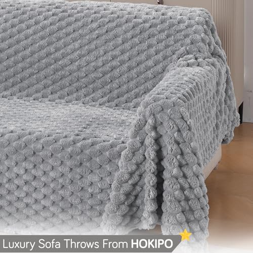 Image of HOKIPO Luxury Premium Rabbit Wool Plush Fluffy Sofa Cover, Sofa Throw for 2 Seater Sofa, 180(D) x 250(L) cm, 'BunnySoft Series' Moon Grey (AR-5074-GRY)