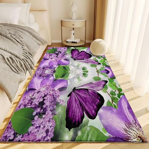 Tapis fleurs et papillon 3D lavable en machine à poils ras doux