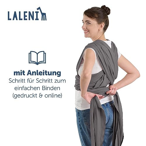 Laleni Tragetuch Baby neugeboren bis 15 kg aus weicher Baumwolle - Babytrage Neugeborene ab Geburt - OEKO-TEX zertifiziertes Tragetuch Kleinkind - Wickeltuch Baby mit 5,10 m Länge - Babytuch in Grau
