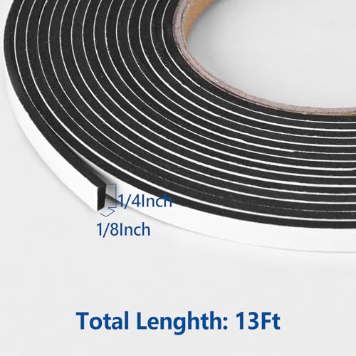Image of Kikerike Self Adhesive Foam Tape Weatherstrip 1 /4In x 1 /8In x 13Ft High Density Foam Insulation Strips Seal Weather Stripping with Strong Adhesive for Door and Window Sound Isolation Soundproofing