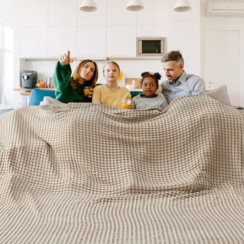 Image of Bedsure Cooling Cotton Waffle Oversized King Blanket - Lightweight Breathable Blankets Rayon Derived from Bamboo for Hot Sleepers, Luxury Throws for Bed and Sofa, Taupe, 120x96 Inches