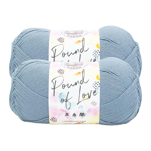 Image of Lion Brand Yarn, Pound of Love Crochet Yarn, Cadet, Blue, 2 Pack | Large Skein Everyday Basic 100% Acrylic Worsted Weight Knit Fiber for Baby Blankets, Classic Afghans, Sweaters, Scarf Sets