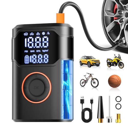Tire Inflator Portable Air Compressor-150PSI Cordless Tire Air Pump, 5X Faster with Digital Gauge, Auto-Off & LED Light, Air Pump for Car Tires, Motorcycle, Bike, Balls & More