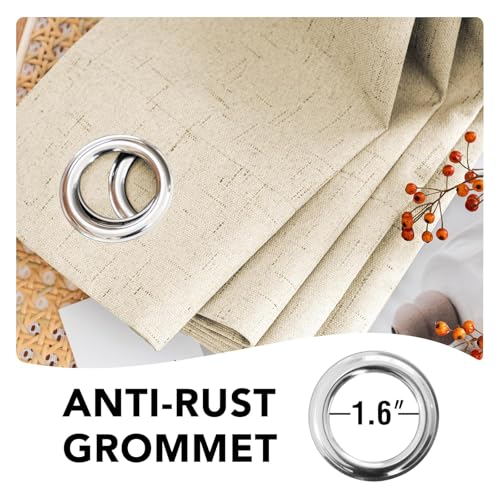 Image of H.VERSAILTEX Linen Curtains 100% Blackout Curtains for Bedroom 102 inch Long Full Light Blocking Nature Linen Blended Window Curtains for Living Room Nickel Grommet (2 Panels, Bleached Sand)