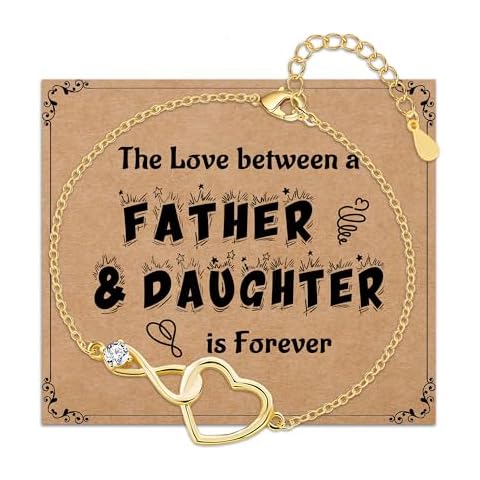 Daughter Gift from Dad Infinity Love Heart Link Bracelet for Women Gold Plated Dainty Jewelry Gift for Daughter Birthday Anniversary Christmas Mother's Day Gift (Father and Daughter) Cover