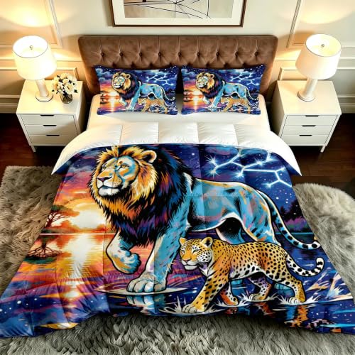 Juego de ropa de microfibra con edredón nórdico de león de 220x240 cm para cama 150 2