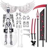(Assembly Completed Dummy 20 Action Figure, 8.1 inches， Strong Magnetic Accessories， 8 Types of Weapons 3D Printed Robot Multi-Jointed Movable, Spider Ninja Series (Bright Silver)
