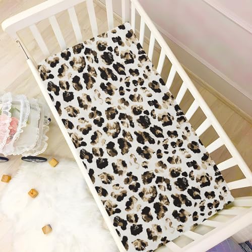 Image of CaTaKu Mini Crib Sheets Fitted for Girls Boys Leopard Cheetah Animals Baby Crib Sheets, Neutral Mattress Sheets Nursery Toddler Bed Sheets 28 inchx 52 inch