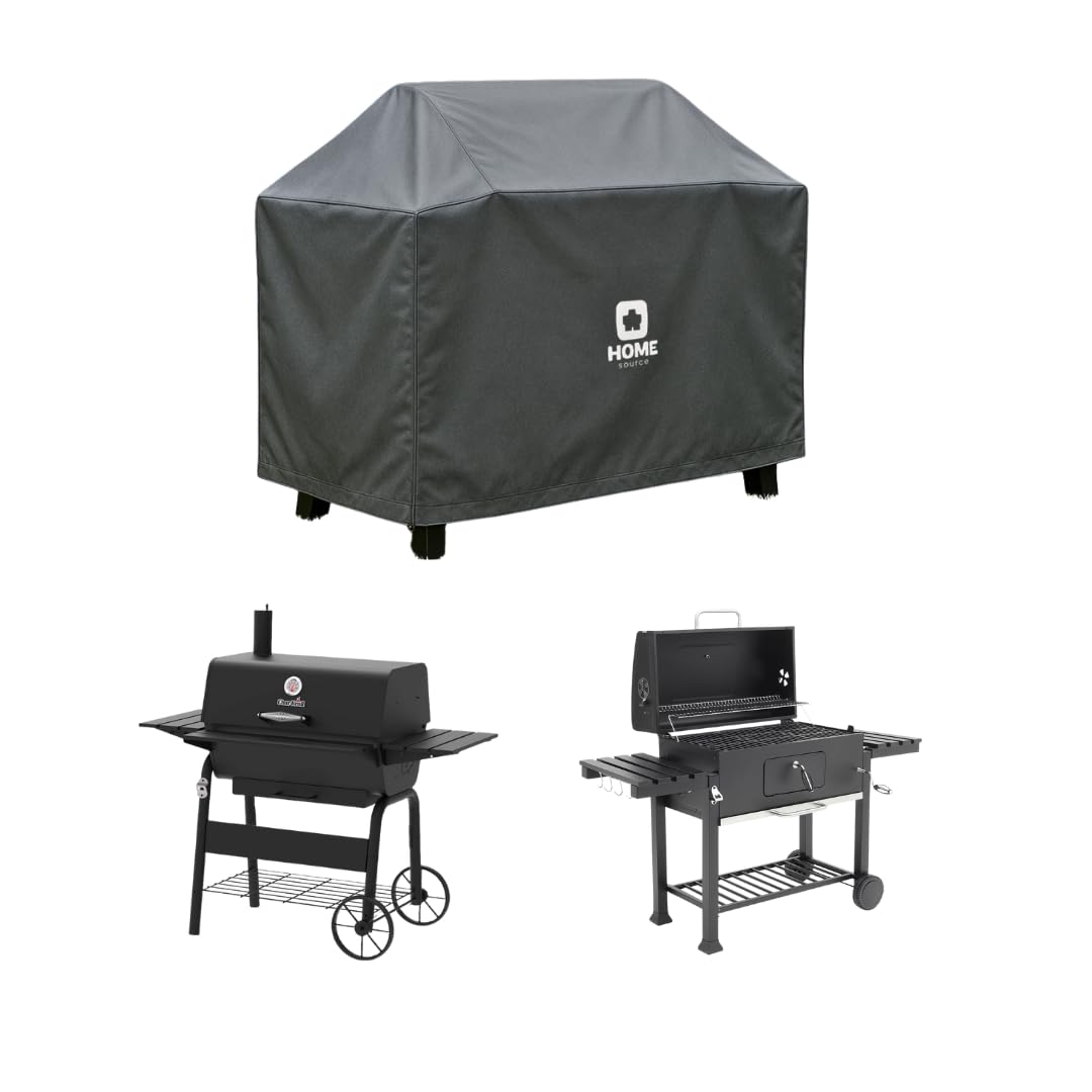 Home Source Duracover Large BBQ Protective Cover, Waterproof for Outdoor Use – Durable Polyester Grill Protector with Drawstring Closure, Fits 4 Burner, Large and Medium Kettle BBQ Cover