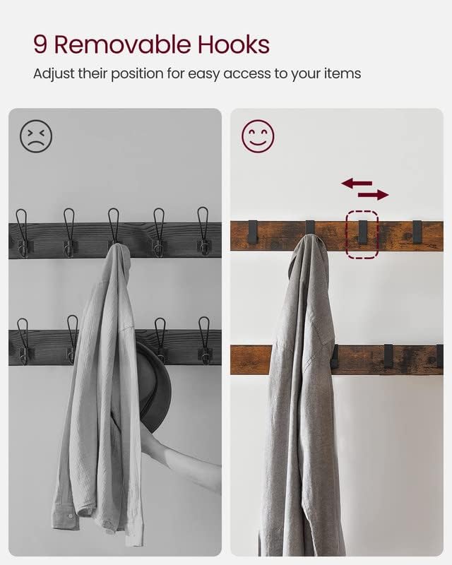 VASAGLE Coat Rack, Hall Tree with Shoe Bench for Entryway, Entryway Bench with Coat Rack, 4-in-1, Rustic Brown and Black UHSR40B - Image 6