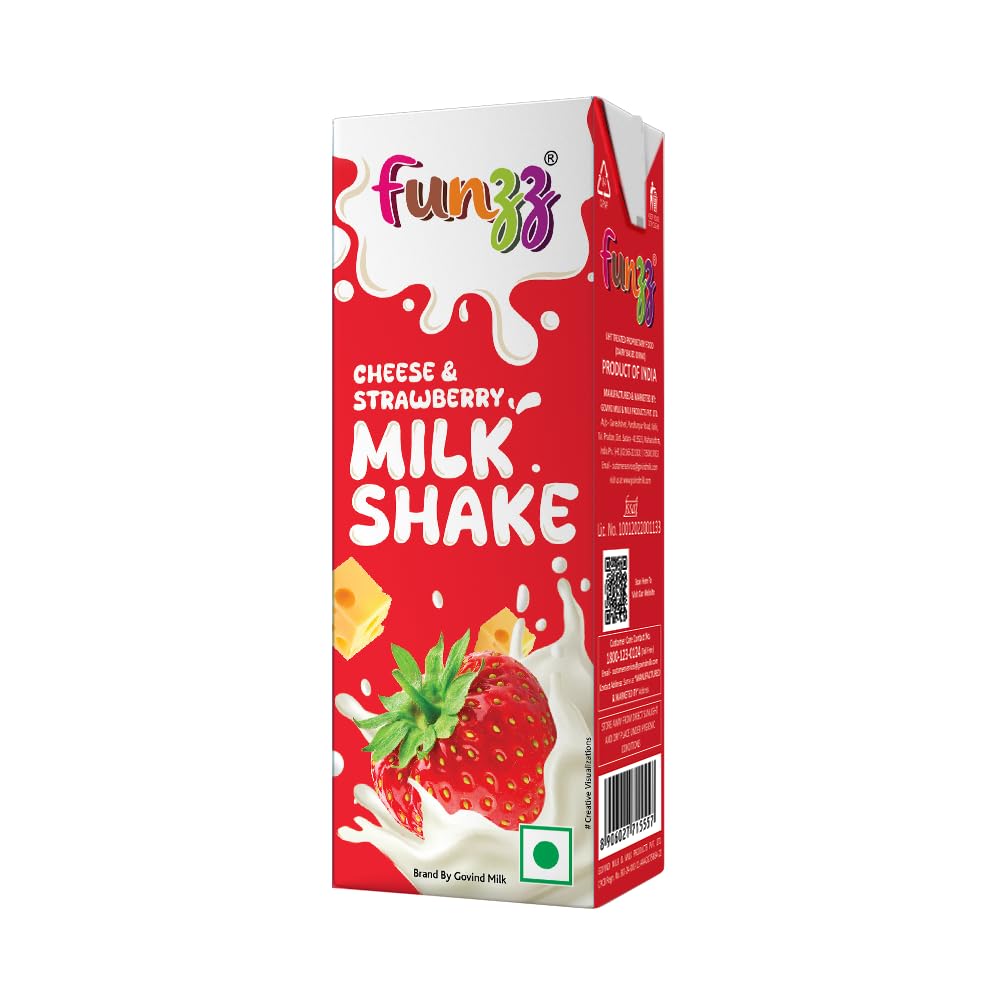 Govind Funzz Milk Shake,180ml Vanilla,Cheese Strawberry & Double Chocolate Milk Shake (5 Per Flavour, Pack of 15).-image-40
