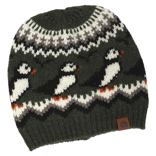 ICEWEAR Lundi Puffin Pattern Wool Knitted hat (Green)