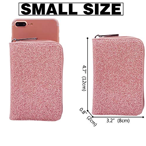 Image of Easyoulife Genuine Leather Credit Card Holder Zipper Wallet With 26 Card Slots, Glitter Light Purple, Medium, Rfid Wallet
