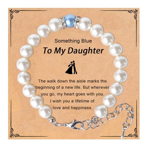 Image of Something Blue Gift for Bride to Be Bride Pearl Beaded Bracelet Bachelorette Party Decorations Bridal Shower Favor Wedding Accessory