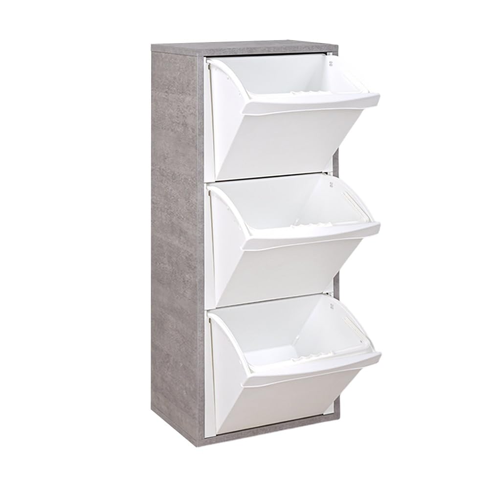 Liberoshopping Mobile in legno per raccolta differenziata 3 vani 25X40 CM H 101 CM (Cemento)