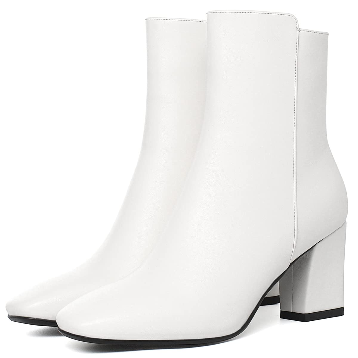 CaradiseWomens High Chunky Heeled Boots Zip Up Square Toe Ankle Booties