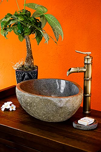 Naturstein Waschbecken, handgefertigtes Flussstein Aufsatz Waschbecken (20cm)