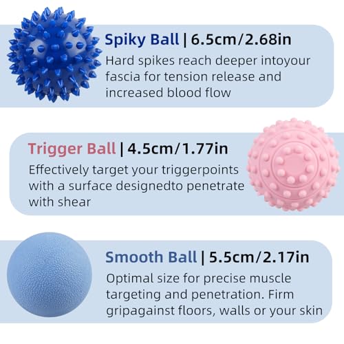 Image of WOVTE Massage Lacrosse Ball Set for Sore Muscles, Shoulders, Neck, Back, Foot, Body, Deep Tissue, Trigger Point, Muscle Knots, Yoga and Myofascial Release