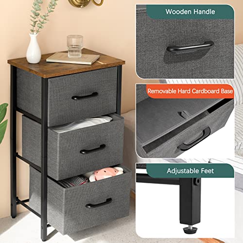 Yoobure Nightstand With 3 Drawer Dresser, Small Dresser For Bedroom Storage Drawers Tower, Bedside Furniture Fabric Dressers & Chests Of Drawers Organizer Unit For Closet Hallway Office College Dorm #TOP3