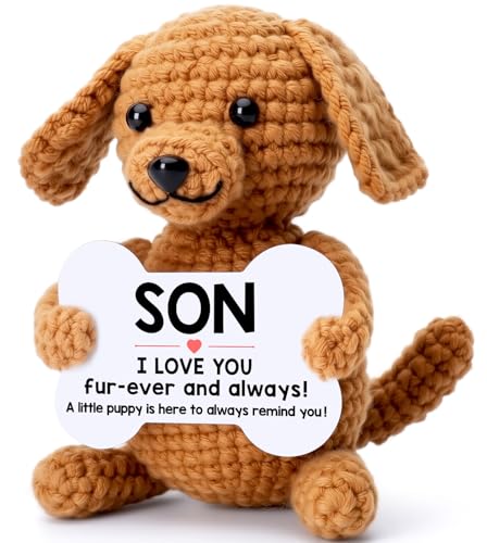 Funny Dog Son Gifts from Mom Dad, Christmas Birthday Gifts for Son in Law Bonus Stepson from Mother Father, Small Presents Xmas Stocking Stuffers Ornament, Mini Cool Things Cute Stuff I Love You Puppy