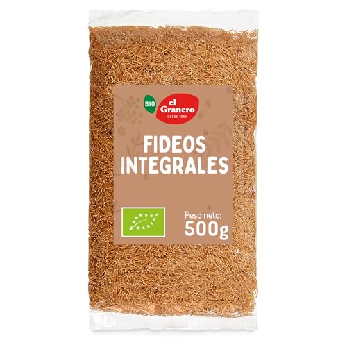 El Granero Integral - Fideos de Trigo Integral BIO - 500 g - Fuente Rica en Proteínas - Alto Aporte Energético - Ideal para Todas las Recetas de Pasta - Aptos para Veganos