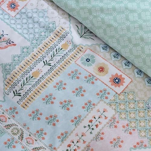 Housse de couette patchwork vert folk pour lit double : créez une chambre cocooning