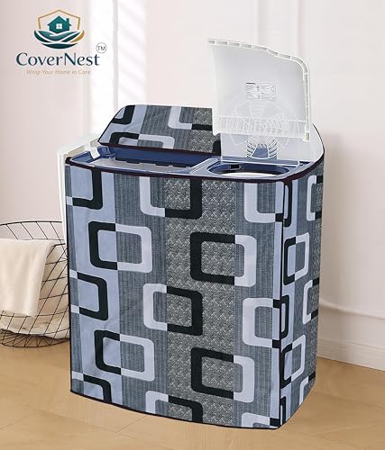 Image of Covernest Semi Automatic Washing Machine Cover, Dustproof, Compatible with 6 Kg - 7.5 Kg Washing Machines (WMC-BLACK SQUARE SEMI)