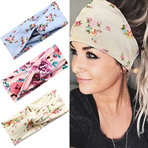 Catery Boho Headbands Criss Cross Headband Headpiece Bohemia Floal Twist Head Wrap Hair Band Vintage Stylish Elastic Turban Fabric Hairbands Fashion Hair Accessories for Women(Pack of 3) (Fresh)