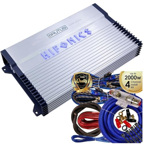 Hifonics BXX1600.4 1600 Watt RMS 4-Channel Car Audio Amplifier with 4 Gauge Installation Kit, Brutus Series, Super A/B Class Technology