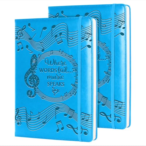 Music Gift 2 PCS Blank Sheet MUSIC Notebook Where Words Fail music Speaks Gift Manuscript Paper Notebook (2pcs Music -Light blue)