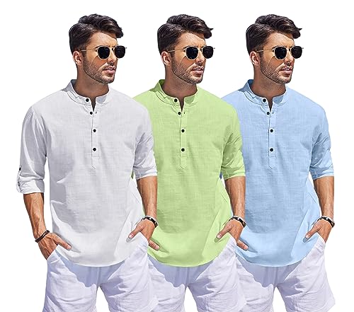 Image of Combo of Men Solid Cotton Blend Straight Kurta Shirt Pack of 3
