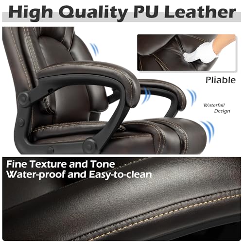 Image of Executive Office Chair with Spring Cushion,Hydrolysis-Resistant Leather | Spring cushion comfort,5-year leather.BIFMA sturdy, 300lbs.Tilt function,easy assemble.Great for office /gaming.