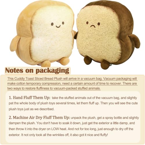 Image of DENTRUN Toast Plush Pillow, Soft Bread Shape Food Cushion for Hugging Decor | funny expression, sofa /bed cushion, soft plush, gift for kids /adults, room decor