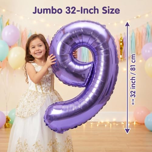 Image of YPSelected 32 Inch Large Foil Helium Number Balloon Birthday Wedding Party 0-9 (Purple, 9)
