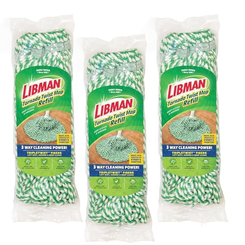 Libman Tornado Mop Refill Direct Replacement Head for Libman Self Wringing Twist Mop Cotton Machine Washable 3 Pack