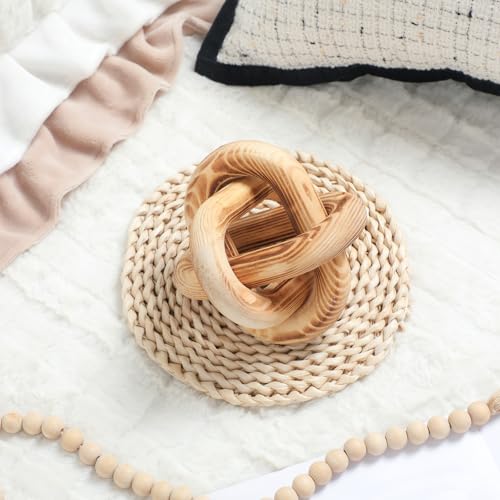 Image of Yalikop 3 Link Wood Knot Decor Rustic Home Decor Accents Hand Carved Coffee Table Decoration, Boho Chain Link Decoration, Modern Shelf, Rustic Objects for Home Living Room Bedroom(Burnt)