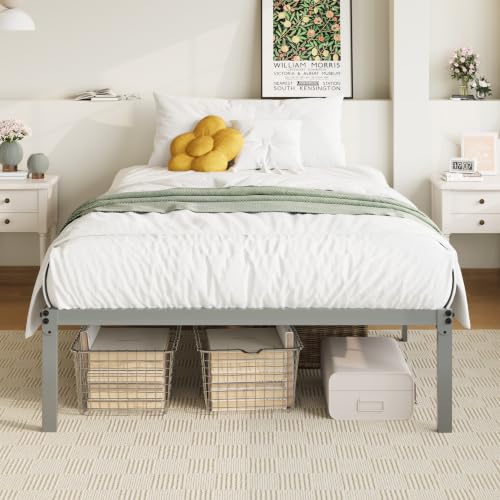 Image of Allewie Twin XL Bed Frame, 14 inch Metal Platform Beds with Storage Space, No Box Spring Needed and Easy Assembly, Grey