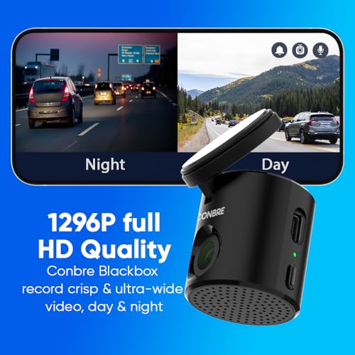 Image of Conbre Blackbox 2MP Wide Angel Full HD Car Dash Camera | Super Capacitor | WiFi Direct Connect | Emergency Recording | Easy DIY Set Up | Upto 256GB SD Card (Jet Black) (Blackbox)