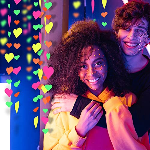60Ft Neon Paper Love Heart Garland Colorful Hanging Paper Heart Streamer Glow In The Dark Birthday Party Photography Backdrops Black Light Party Favors #TOP5